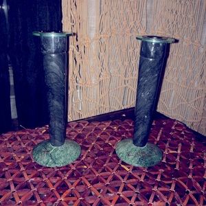 Unique Green Marble heavy candle holders